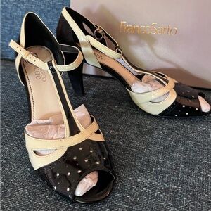 Franco Sarto Black and Cream Heels with Stiletto